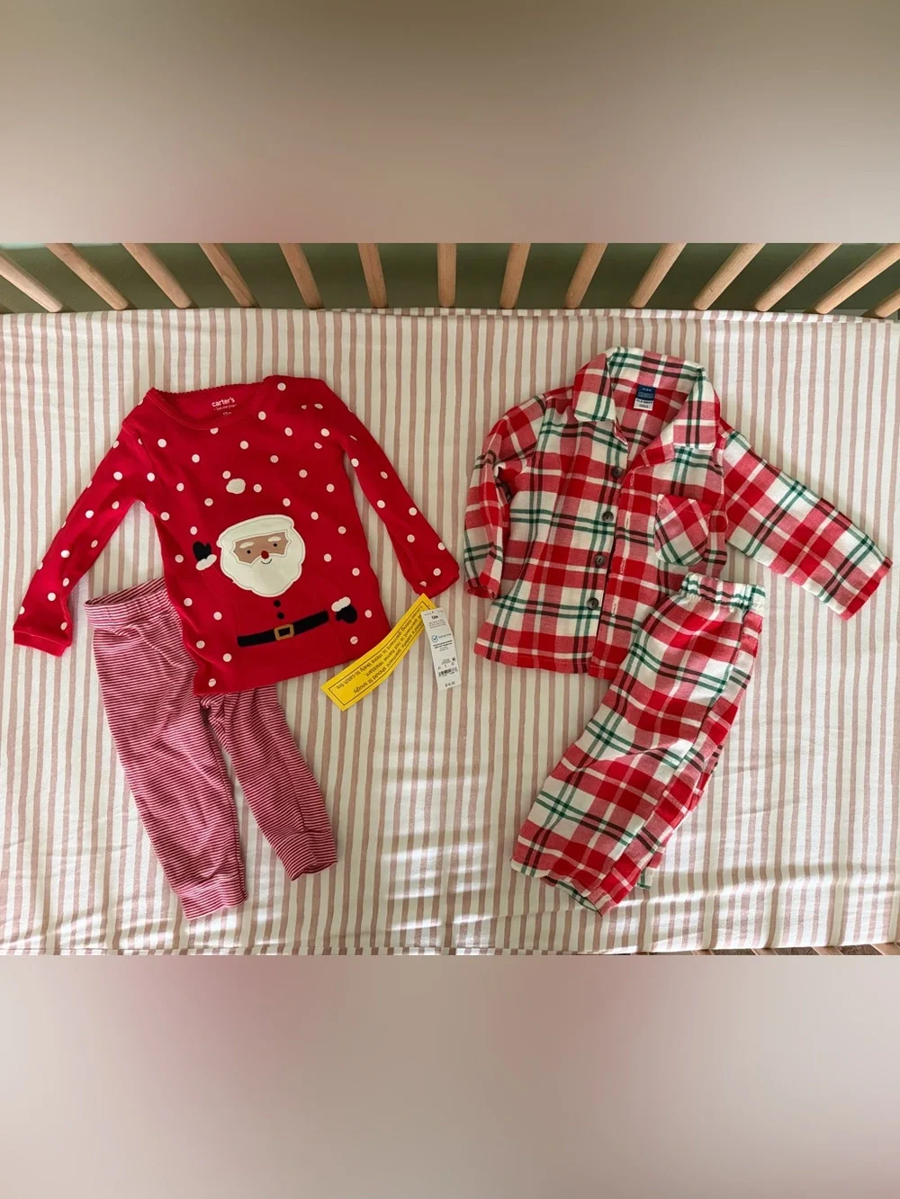 Bundle of Carter's Red Santa Set with Old Navy Red & Green Plaid Pajama Set